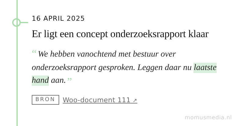 16 april 2025 — Er ligt een concept onderzoeksrapport klaar
