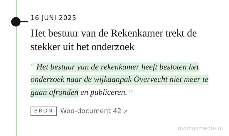 16 juni 2025 — Het bestuur van de Rekenkamer trekt de stekker uit het onderzoek