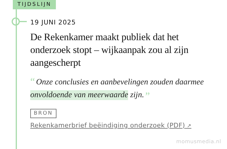 19 juni 2025 — De Rekenkamer maakt publiek dat het onderzoek stopt